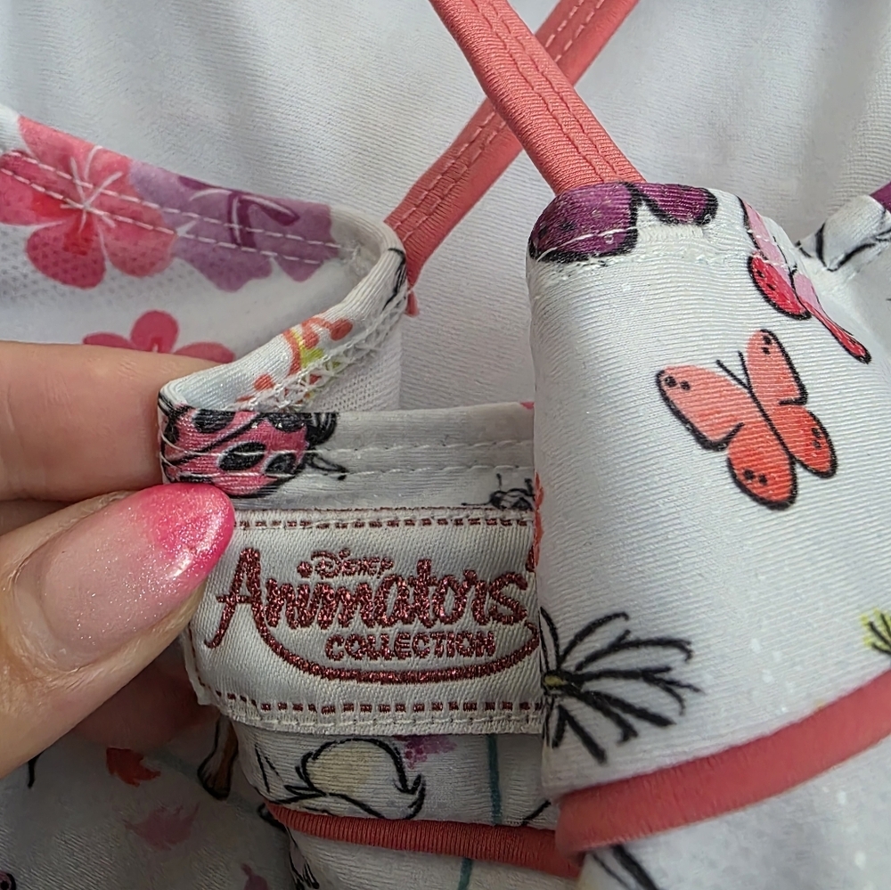 Authentic Disney Animators Collection Kids Swim One Piece - White and Pink - Picture 4 of 8